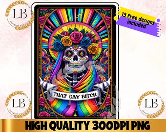Funny Gay Bitch Tarotkaart PNG, sarcastisch skeletontwerp (digitale download)