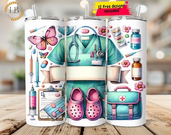 Emballage de gobelet infirmière PNG, personnalisé ajouter un nom, design de gobelet skinny 20 oz, infirmière cadeau appréciation, remise des diplômes étudiant en soins infirmiers