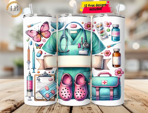 Nurse Tumbler Wrap PNG, Personalized Add Name, 20oz Skinny Tumbler Design,RN Gift Nurse Appreciation, Graduation Nursing Student Cup
