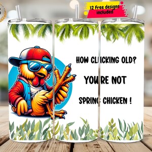 Funny Chicken 20 oz Skinny Tumbler Sublimation Design, No Spring Chicken Instant Digital Download PNG Tumbler Wrap, Sarcastic Chicken png