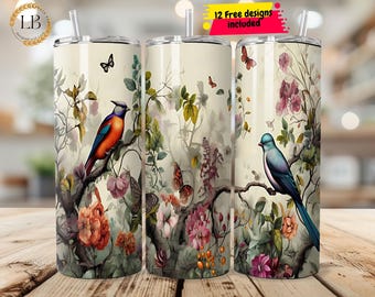 Birds Tumbler Wrap, Bird Lover 20 Oz Ounce Skinny Tumbler Wrap, Wild Birds Sublimation Design, Digital Download PNG Tumbler Wrap