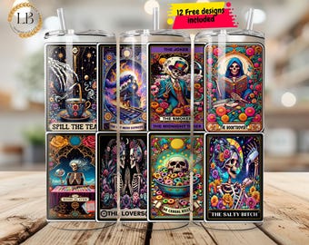 Tarot Cards Tumbler Wrap, Bingo Player 20oz Skinny Cereal Killer Tumbler Wrap Sublimation Design, Digital Download PNG, Skeleton Tarot Card