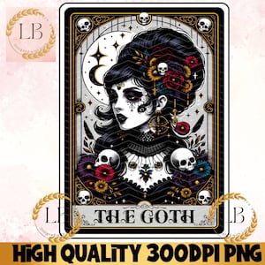 The Goth Tarot Card PNG, Vintage Gothic Witchy Girl Tshirt Mug Tumbler DIY Craft Cute Clipart Digital Download, Goth Girl Sublimation Design