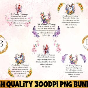 Paquete PGN In Loving Memory, adorno conmemorativo de cardenal png, poema conmemorativo floral, descarga instantánea, conmemoración de boda, clipart de sublimación