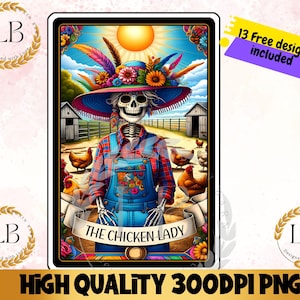 Carta del Tarot de la Dama Polla PNG, Camiseta para Amantes de los Pollos, Diseño de Sublimación Divertido, Regalo para Mamá Polla, Clipart Digital, Descarga Instantánea