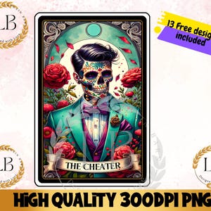 The Cheater Tarot Card PNG, Funny Tarot Card PNG, Tarot cards funny PNG, Trendy Tarot Card Clipart, Skeleton Sublimation Design, Download