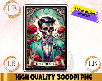 The Cheater Tarot Card PNG, Funny Tarot Card PNG, Tarot cards funny PNG, Trendy Tarot Card Clipart, Skeleton Sublimation Design, Download