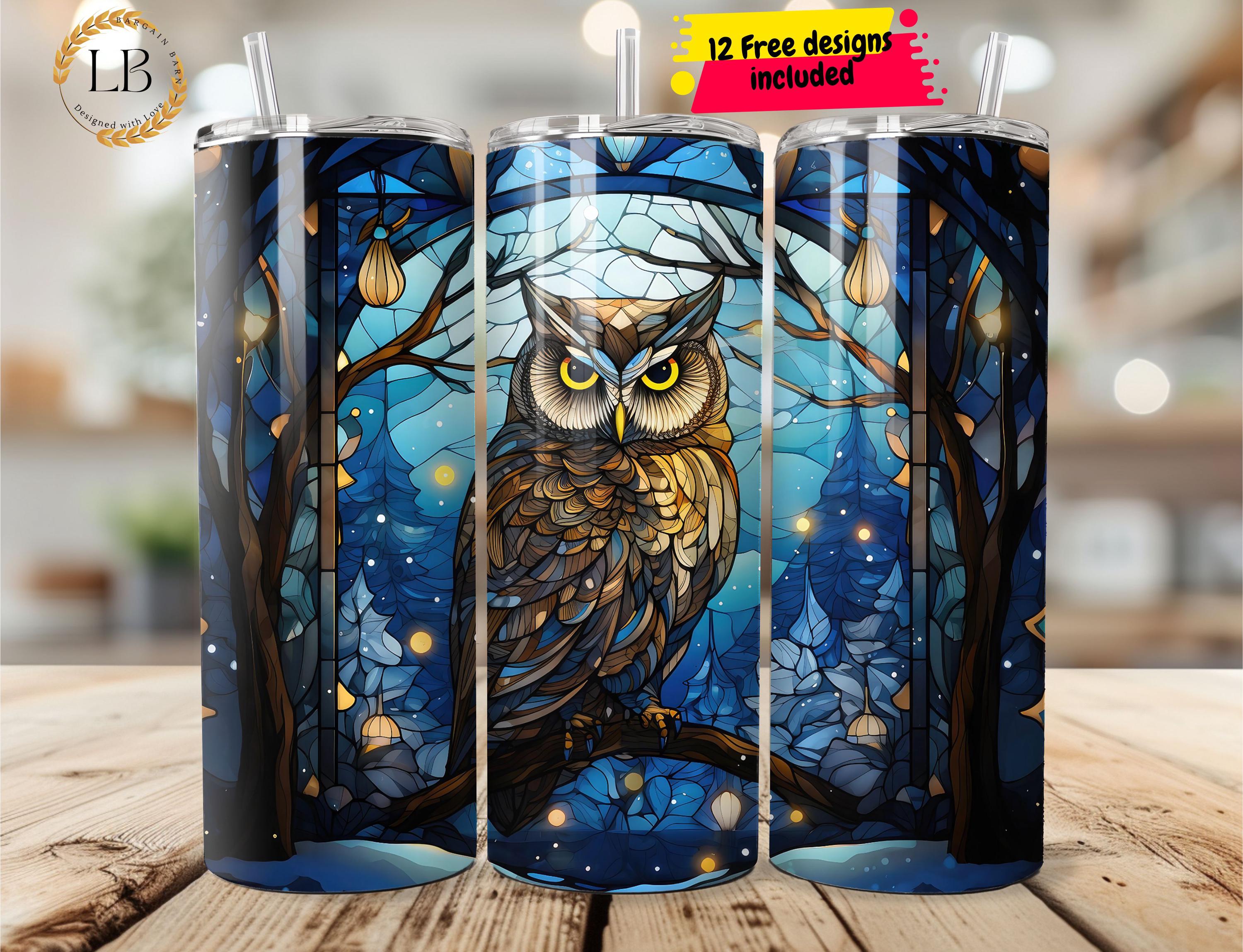 Stained Glass Owl 20oz Skinny Tumbler Sublimation Design Templates Woodland Creature Tumbler Straigh