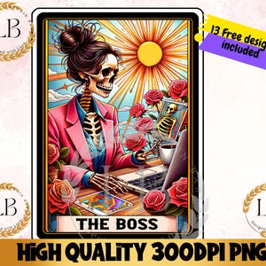 Carta de Tarô The Boss PNG, Design de Esqueleto por Sublimação, Design de Camiseta Girl Boss, Trabalho de Escritório PNG, Designs de Caveira por Sublimação com Palavrões Sarcásticos