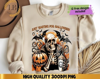ハロウィンを待つPNG画像、面白いスケルトンハロウィンPNG画像、秋の雰囲気PNG画像、カボチャPNG画像、ヴィンテージスケルトンコフィンクリップアート、不気味な季節PNG画像