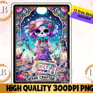 Die Crafter Tarot-Karte PNG, Skelett Sublimationsdesign, Crafting Girl Tshirt Digitaler Download, trendige Schädel Crafty Clipart, Erwachsenen Humor PNG