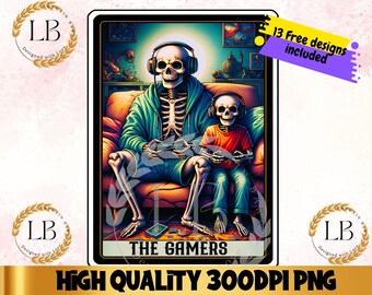 Gamertarotkaart, png, skeletsublimatieontwerp, gaming-T-shirt (digitale download)