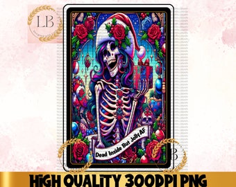 Funny Christmas Skeleton Tarot Card PNG, Sublimation Design (Digital Download)