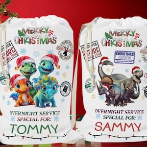 Oversized Santa Sack, Jumbo Santa Bag, Dinosaur Christmas Bag, Personalized Christmas Bag, Strap & String, Christmas Gift, Custom Santa Sack