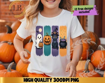 Spooky Cute Halloween PNG Cute Ghost Cat Pumpkin Cauldron Clipart Fall Sublimation Design Kawaii Halloween Shirt Tumbler Wrap Trick or Treat