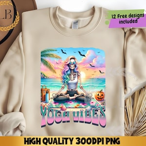 Skeleton Yoga Vives png, Yoga Beach Graphic, Funny Yoga Sublimation Design, Yoga Download png, Unisex Yoga Tee, Yoga Lover Themed Graphic