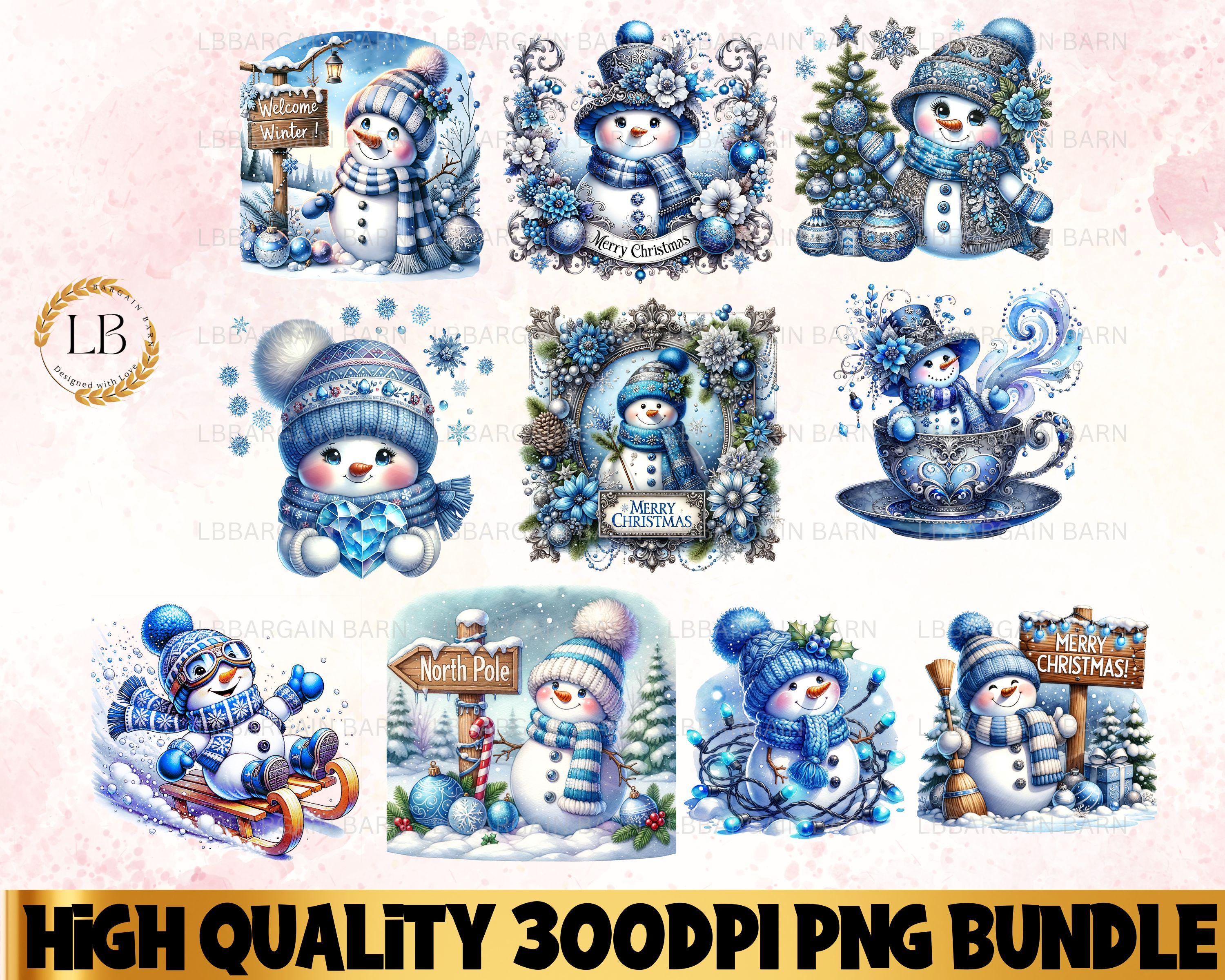 Watercolor Blue Christmas Snowman Clipart Bundle, Snowman Png ...