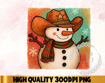 Western Christmas Png, Preppy Hand-drawn Western Snowman Brushstroke PNG, Girly Christmas PNG, Pink Christmas Png, Cowgirl Xmas Design