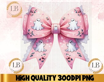 Pink Halloween Coquette Bows PNG, Spooky Season, Coquette Halloween Clipart, Girly Halloween Soft Girl Era, PNG designs Cute Ghost, Pink Bow