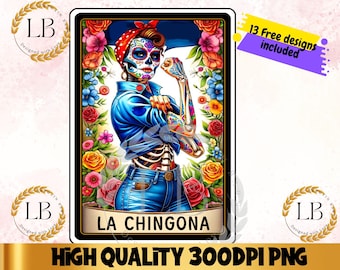 La Chingona-tarotkaart PNG, grappig Mexicaans sublimatieontwerp, Skeleton Chola, Spaanse Loteria Latina, vrouw T-shirt mok PNG digitale download