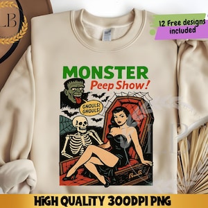 Monster Peep Show Png, Vintage Halloween Shirt png, Halloween png, Halloween Monsters png, Ghouls Png, Halloween Characters, png designs