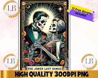 Joker Last Dance Tarot Card PNG, Gothic Skull Skeleton Sublimation