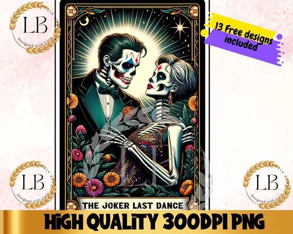 Joker Last Dance Tarot Card PNG, Gothic Skull Skeleton Sublimation