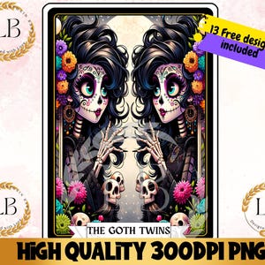 De Goth Twins Tarotkaart PNG, Goth Girl sublimatieontwerp, Gothic Witchy Girl T-shirt mok Tumbler DIY Craft schattige Clipart digitale download