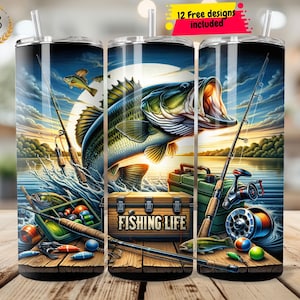Fishing Life Tumbler Wrap, Fisherman 20oz Skinny Tumbler Sublimation Design, Fishing Tumbler Wrap PNG, Fisherman Tumbler Design Sublimation