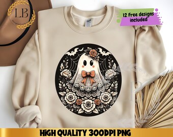 Süßer Spitze Geist Png, Halloween Boo Spitze Bogen Png, Halloween-Shirt Png, Halloween-Geist Png, Boo Geist-Shirt Png, süßer Sublimations-Geist Png