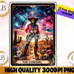 The Cowgirl Tarot Card PNG, Funny Skeleton Sublimation, Country Western T-Shirt Design, T-Shirt Mug png file, Sublimation Digital Designs