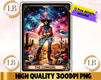 The Cowgirl Tarot Card PNG, Funny Skeleton Sublimation, Country Western T-Shirt Design, T-Shirt Mug png file, Sublimation Digital Designs