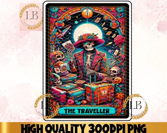 Lustige Skeleton Traveller Tarot Karte PNG, sarkastischer Gothic Schädel Sublimationsdesign (Digital Clipart)