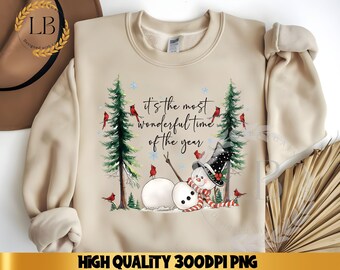 Descarga digital de Navidad, archivo PNG "Es la época más maravillosa", PNG navideño, muñeco de nieve preppy, creación de tarjetas de sublimación con un lindo muñeco de nieve
