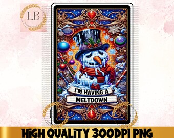 Meltdown Snowman Tarot Card PNG, Funny Christmas Design (Digital Download)