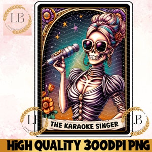 Karaoke-sångare Tarotkort, skelett PNG, sublimeringsdesign (digital nedladdning)