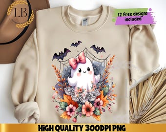 Süßer Spitze Geist Png, Halloween Boo Spitze Bogen Png, Halloween-Shirt Png, Halloween-Geist Png, Boo Geist-Shirt Png, süßer Sublimations-Geist Png
