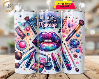 Make-up-Künstler Tumbler Wrap, 20 OZ Skinny Tumbler Design, Nur ein Mädchen, das Sublimation PNG liebt, Digitaler Download PNG Instant, Tumbler Wrap
