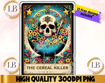 Funny Cereal Killer Tarot Card PNG, Sublimation Design (Digital Download)