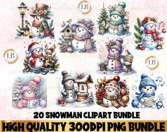 Christmas Snowman Clipart Bundle, Snowman png Collection, Holiday Clipart, Christmas PNG Sublimation Designs, Cute Snowman Clipart Download