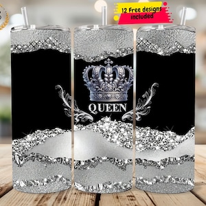 Diseño de vaso delgado de 20 oz con diseño de purpurina de reina de diamantes, plantilla de envoltura de vaso PNG con diseño de envoltura de sublimación recta, envoltura de vaso DIY