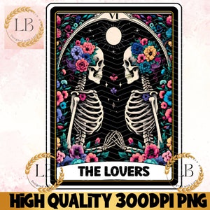 De Lovers Tarot Card PNG, Gay Skeleton Couple in Love Sublimation Design, Gothic Romantic Lovers Tarot T-shirt Mok PNG Digitale Download