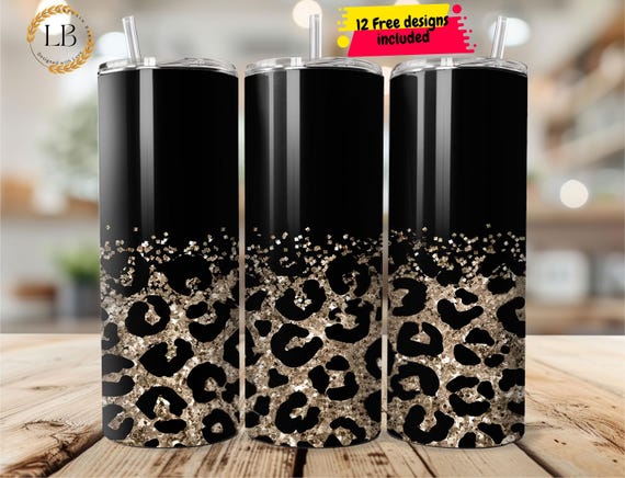 Glitter Leopard Tumbler Wrap Png Gold Glitter Cheetah Print  display picture 3
