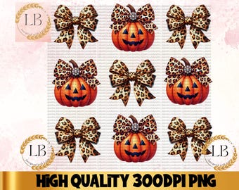 Leopard Pumpkin Bow PNG, Retro Halloween Coquette Design (Digital Download)