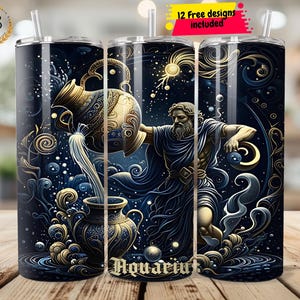Gobelet mince 20 oz signe du zodiaque Verseau, emballage de verre zodiaque, gobelet horoscope png Modèle droit de sublimation