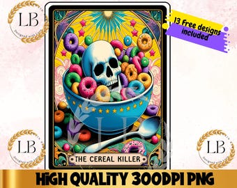 Cereal Killer Tarot Card PNG, Sarcastic Gothic Design (Digital Download)