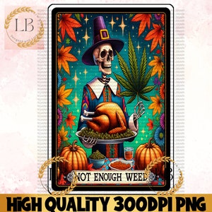 Szkielet Tarot na Święto Dziękczynienia PNG, Karta Tarota Nie Dość Chwastów PNG, Zabawny PNG, Jesienny Cyfrowy Clipart, Projekt Natychmiastowego Pobierania Sezonu Świątecznego