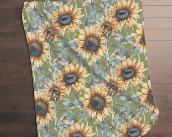 Sunflower Blanket, Botanical Blanket, Vintage Pressed Floral Blanket, Boho Blanket, Wildflower Nursery Bedding, Blanket Gift for Baby Girls