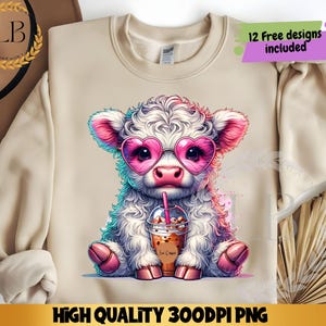 Cute Highland Cow Png, Sublimation Design, Coffee Addict Clipart, Cow Digital Image, Western Png, T-Shirt Design, Instant Download Png, DTF