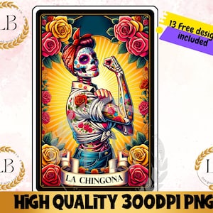 Carta de Tarô La Chingona PNG, Design Engraçado de Sublimação Mexicana, Esqueleto Chola, Loteria Latina Espanhola, Camiseta Feminina Caneca PNG Download Digital